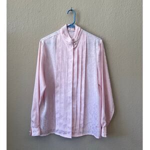 intage 80s pink floral long sleeve blouse size L